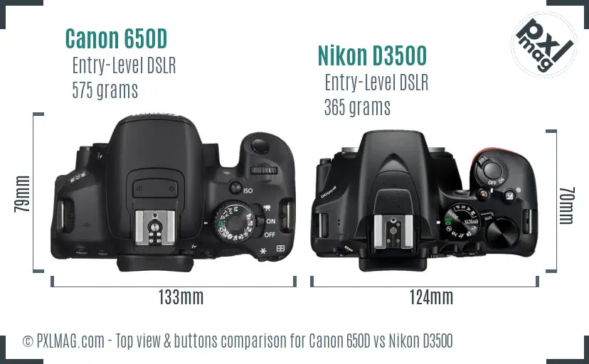 Canon 650D vs Nikon D3500 top view buttons comparison