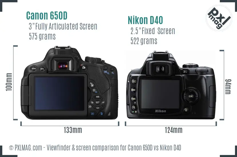 Canon 650D vs Nikon D40 Screen and Viewfinder comparison