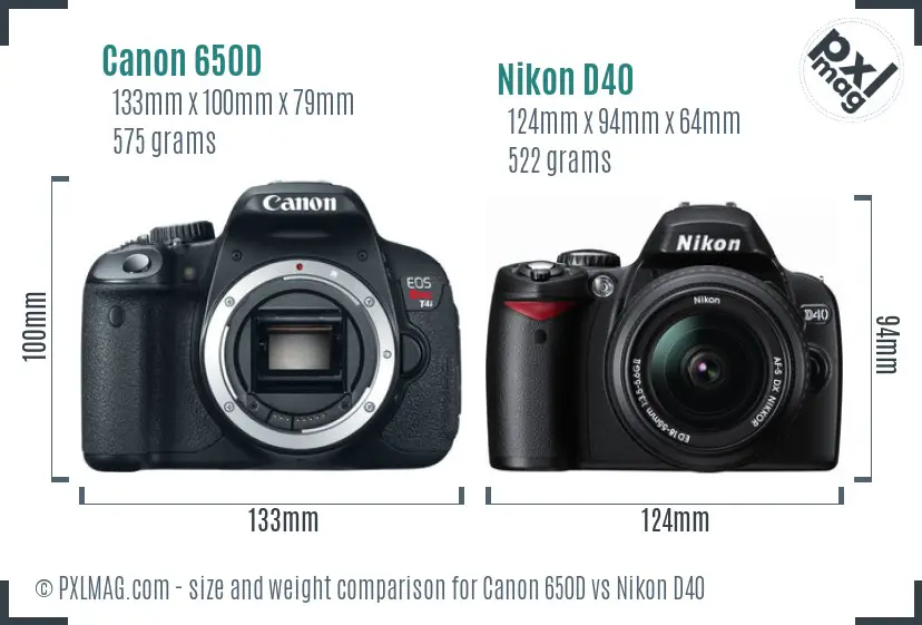 Canon 650D vs Nikon D40 size comparison