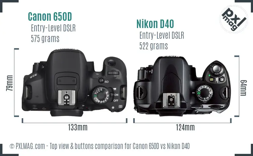 Canon 650D vs Nikon D40 top view buttons comparison
