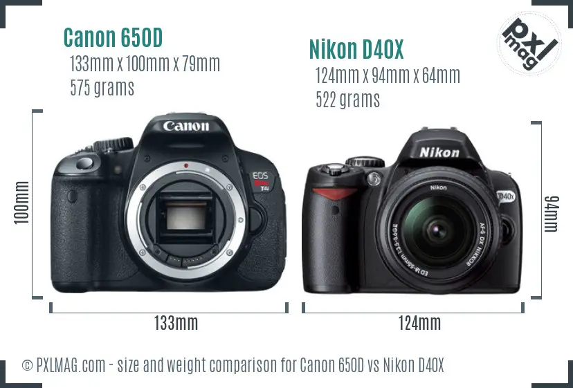 Canon 650D vs Nikon D40X size comparison