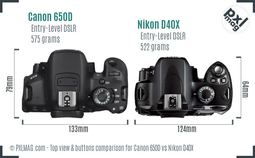 Canon 650D vs Nikon D40X top view buttons comparison
