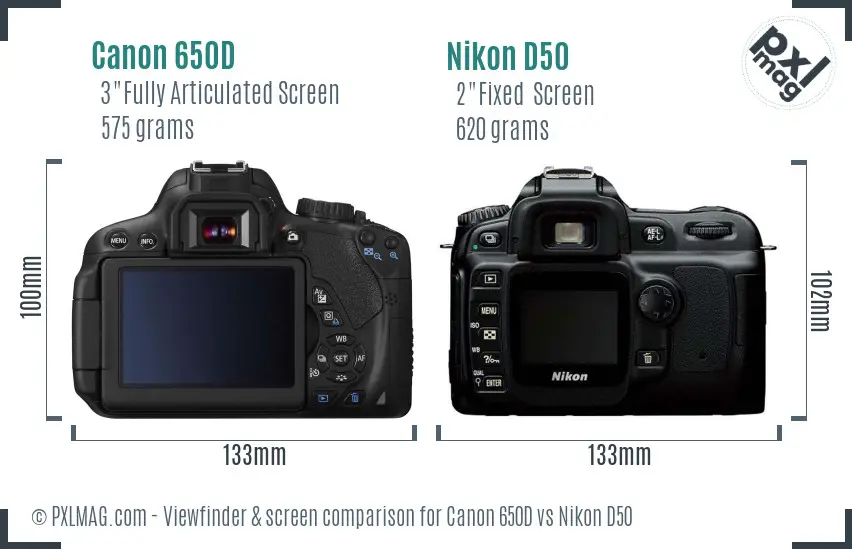 Canon 650D vs Nikon D50 Screen and Viewfinder comparison
