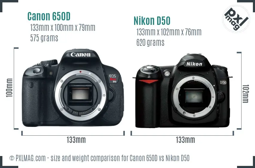 Canon 650D vs Nikon D50 size comparison