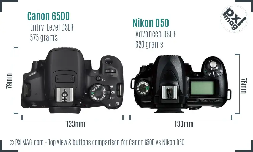 Canon 650D vs Nikon D50 top view buttons comparison