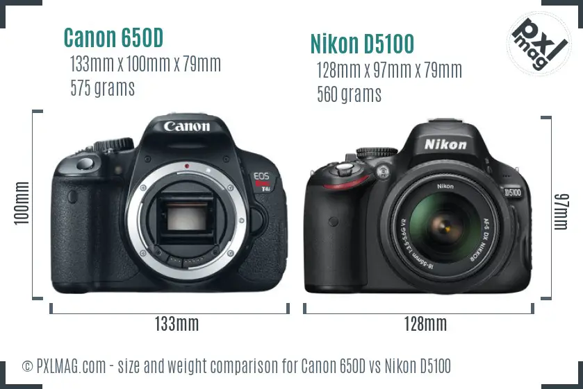 Canon 650D vs Nikon D5100 size comparison