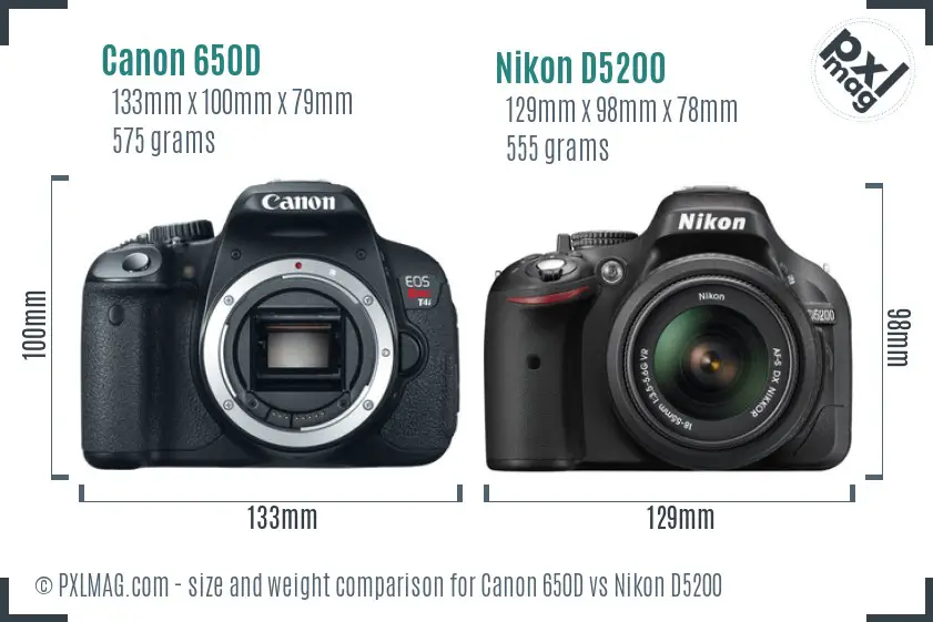 Canon 650D vs Nikon D5200 size comparison