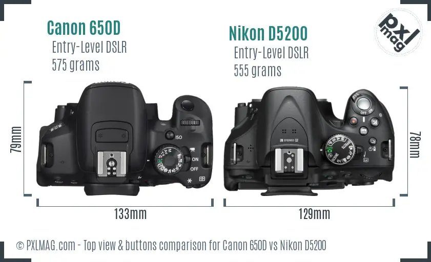 Canon 650D vs Nikon D5200 top view buttons comparison