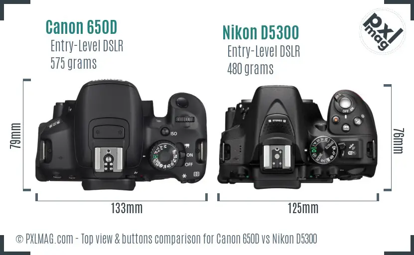 Canon 650D vs Nikon D5300 top view buttons comparison