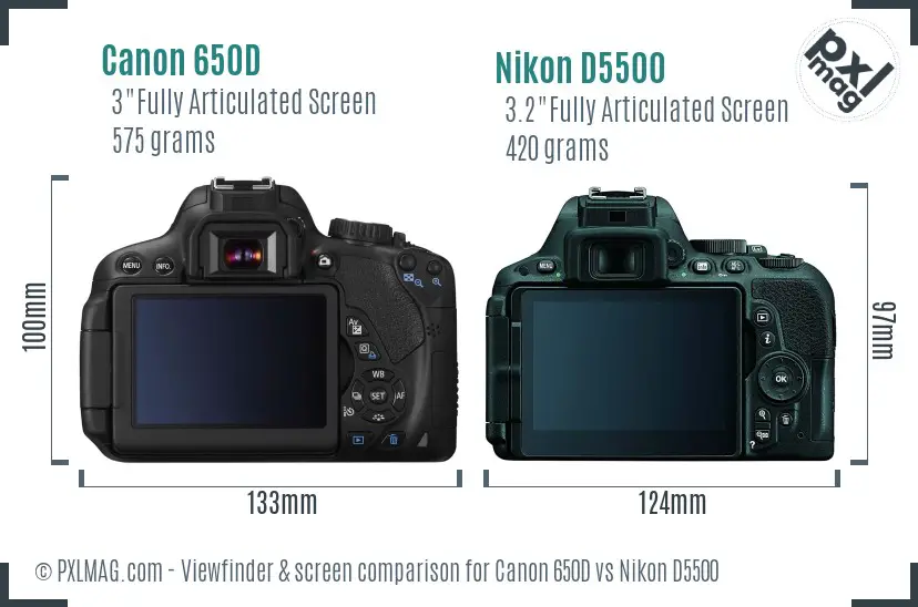 Canon 650D vs Nikon D5500 Screen and Viewfinder comparison