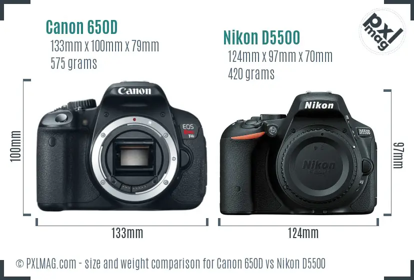 Canon 650D vs Nikon D5500 size comparison