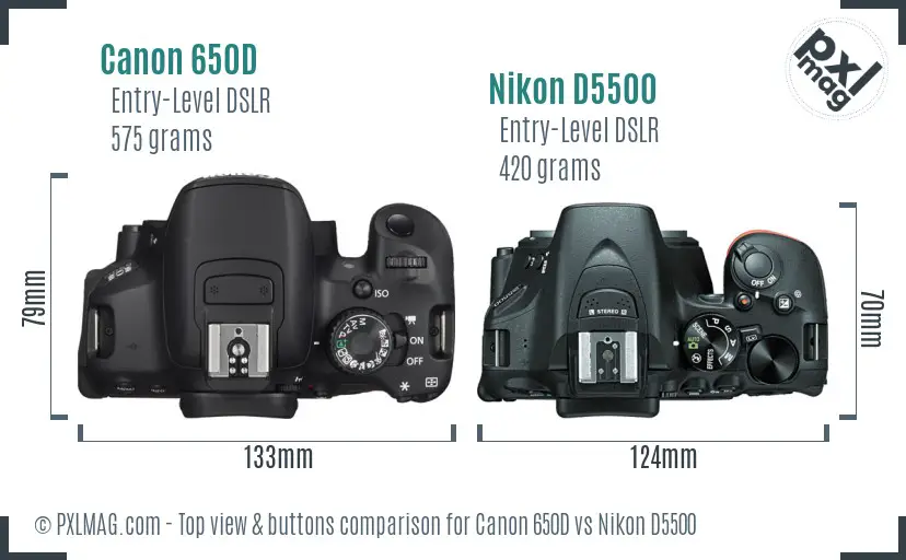Canon 650D vs Nikon D5500 top view buttons comparison