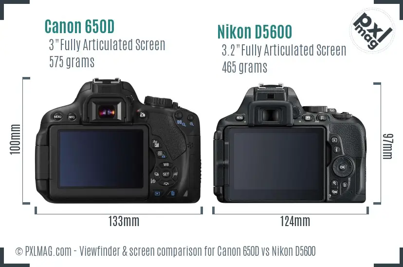 Canon 650D vs Nikon D5600 Screen and Viewfinder comparison