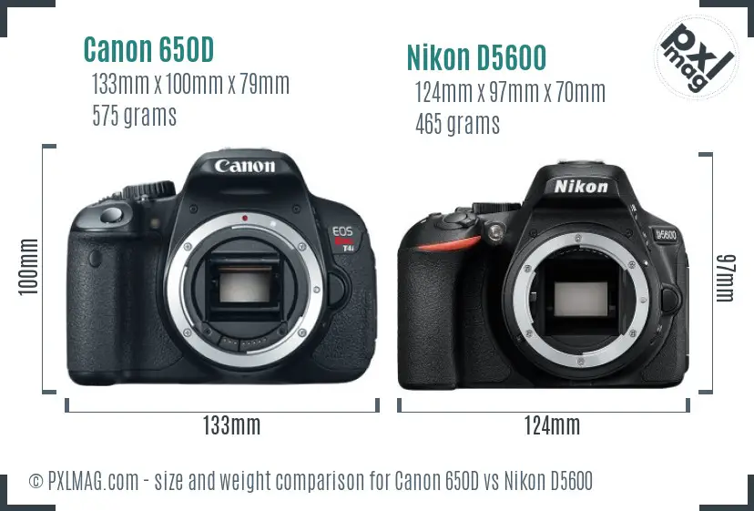 Canon 650D vs Nikon D5600 size comparison