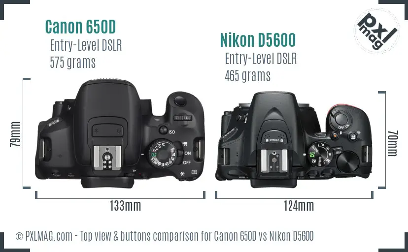 Canon 650D vs Nikon D5600 top view buttons comparison