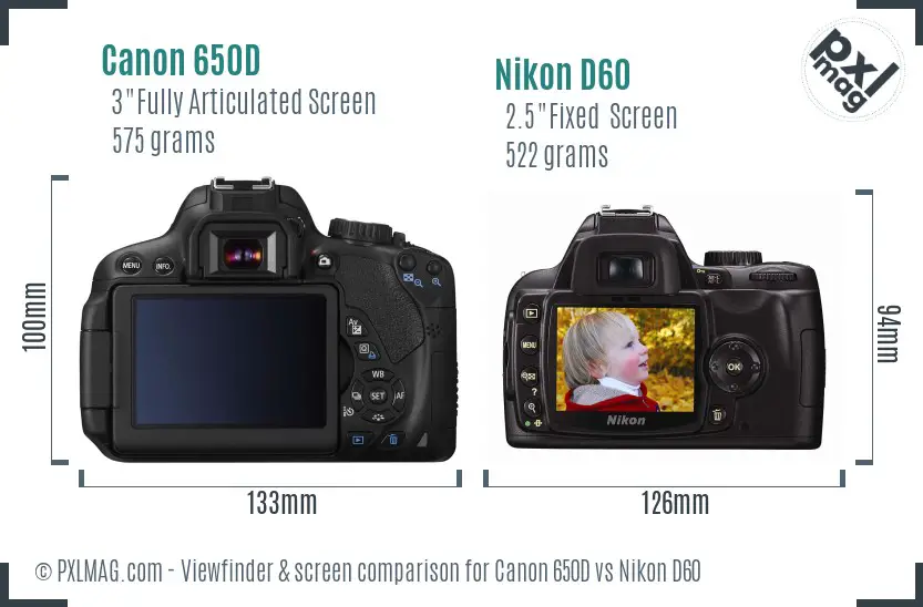 Canon 650D vs Nikon D60 Screen and Viewfinder comparison