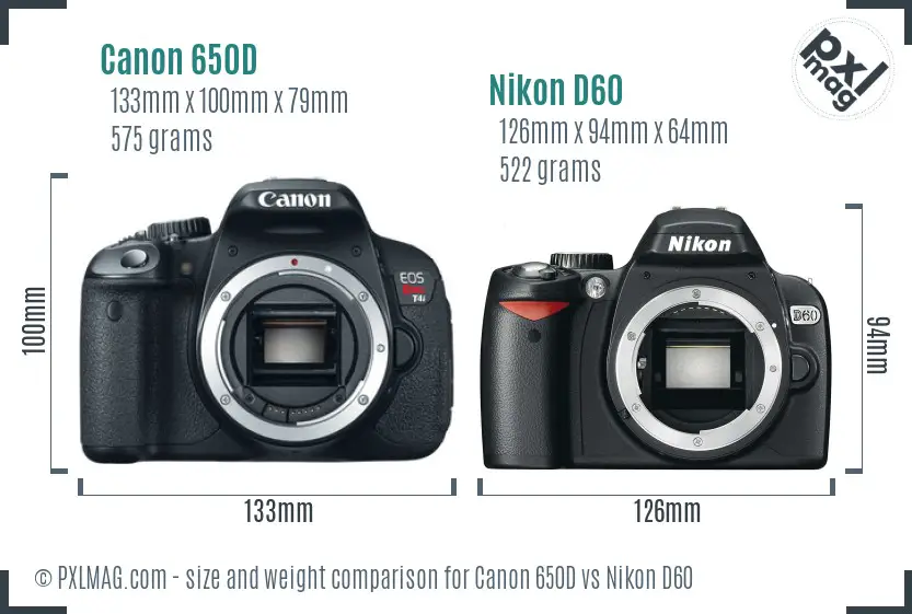 Canon 650D vs Nikon D60 size comparison