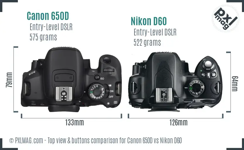 Canon 650D vs Nikon D60 top view buttons comparison