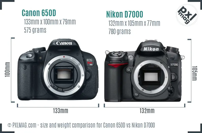 Canon 650D vs Nikon D7000 size comparison