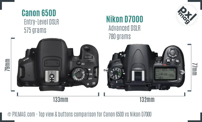 Canon 650D vs Nikon D7000 top view buttons comparison
