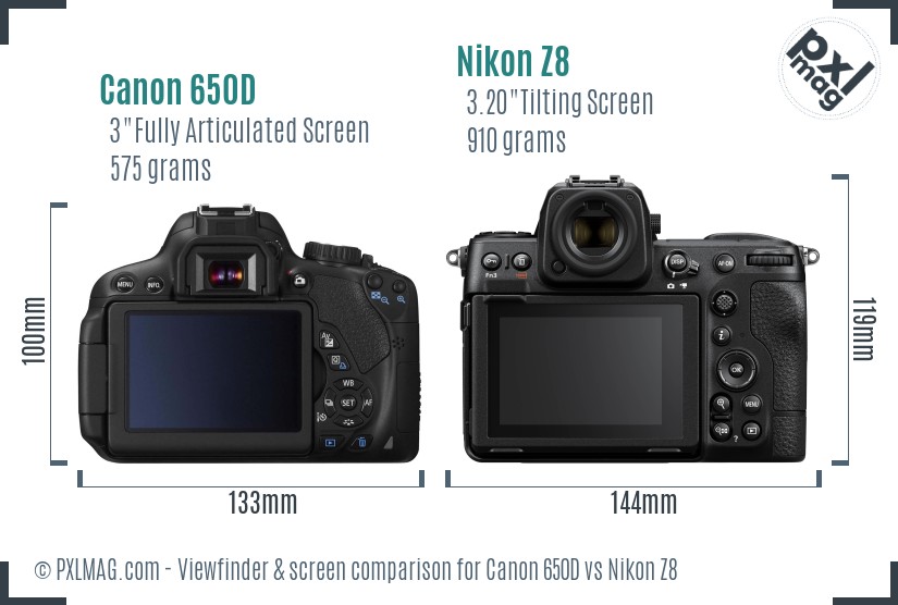 Canon 650D vs Nikon Z8 Screen and Viewfinder comparison