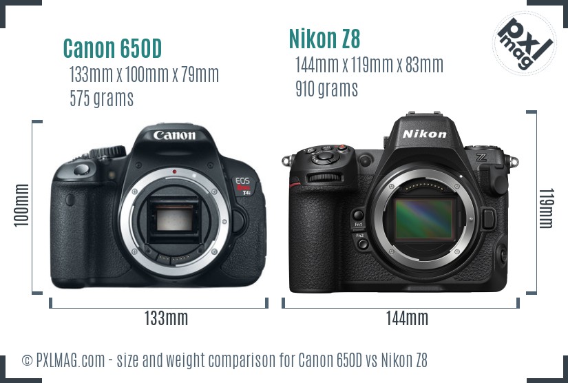 Canon 650D vs Nikon Z8 size comparison