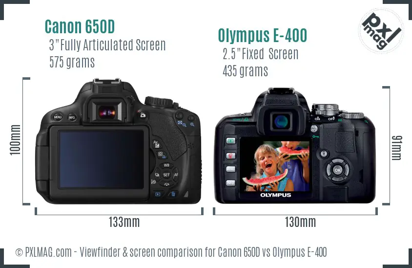 Canon 650D vs Olympus E-400 Screen and Viewfinder comparison
