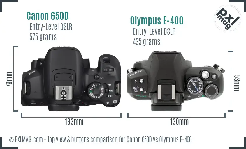 Canon 650D vs Olympus E-400 top view buttons comparison