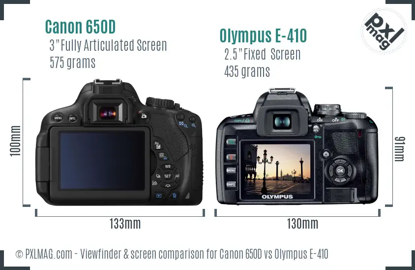 Canon 650D vs Olympus E-410 Screen and Viewfinder comparison