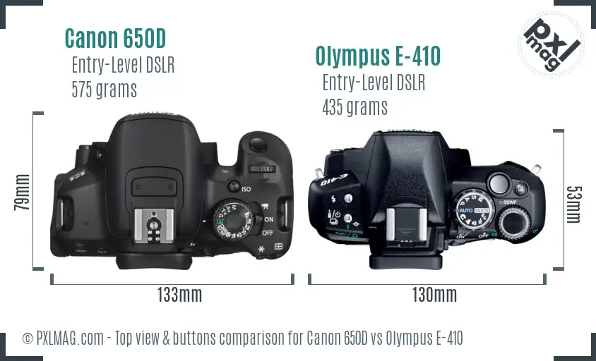 Canon 650D vs Olympus E-410 top view buttons comparison