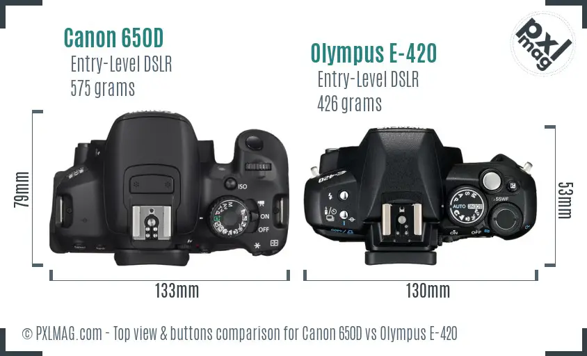 Canon 650D vs Olympus E-420 top view buttons comparison
