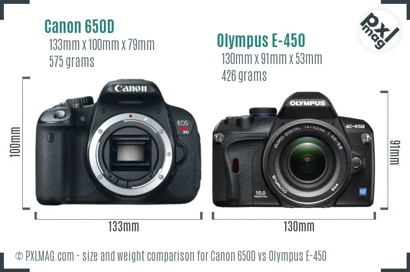 Canon 650D vs Olympus E-450 size comparison