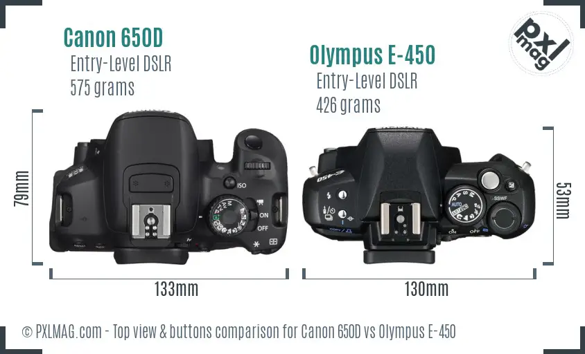 Canon 650D vs Olympus E-450 top view buttons comparison