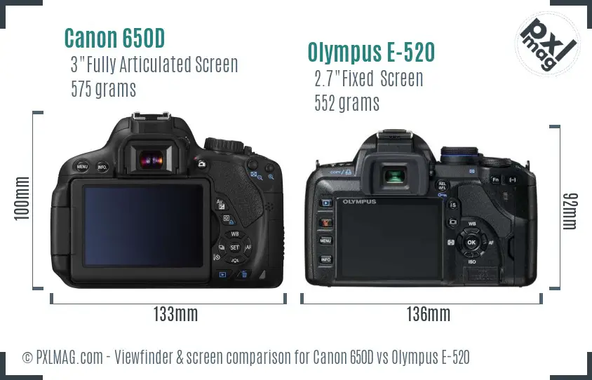 Canon 650D vs Olympus E-520 Screen and Viewfinder comparison