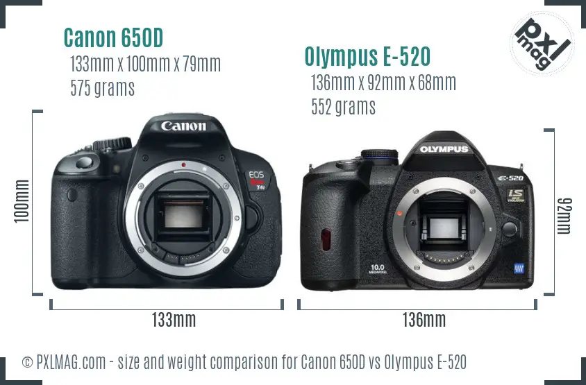 Canon 650D vs Olympus E-520 size comparison