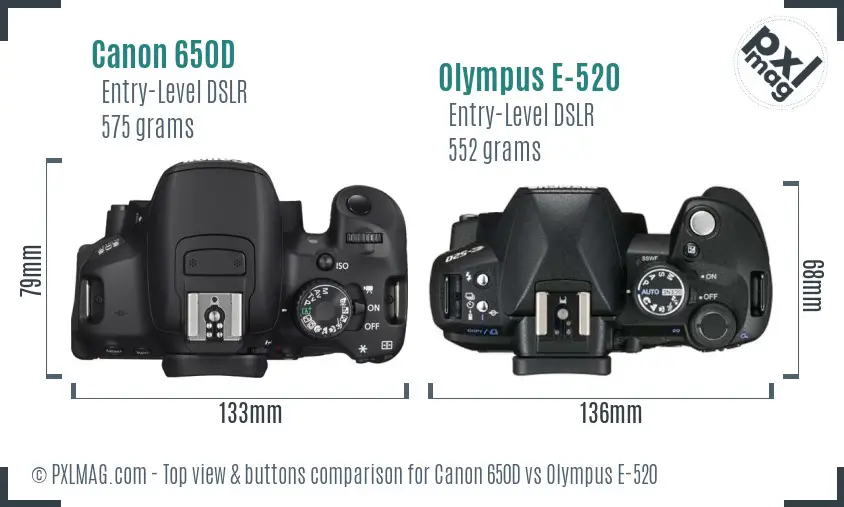 Canon 650D vs Olympus E-520 top view buttons comparison