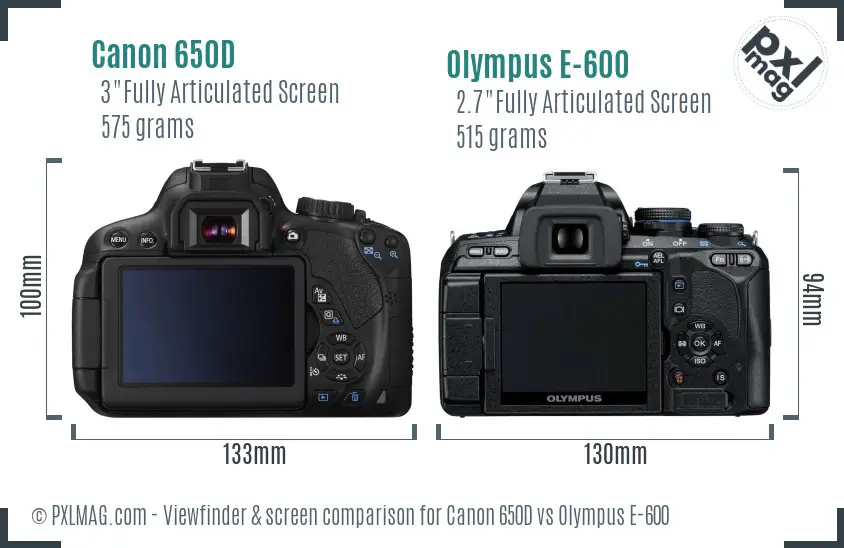 Canon 650D vs Olympus E-600 Screen and Viewfinder comparison
