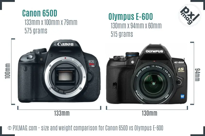 Canon 650D vs Olympus E-600 size comparison