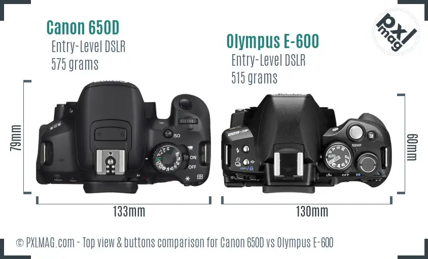 Canon 650D vs Olympus E-600 top view buttons comparison