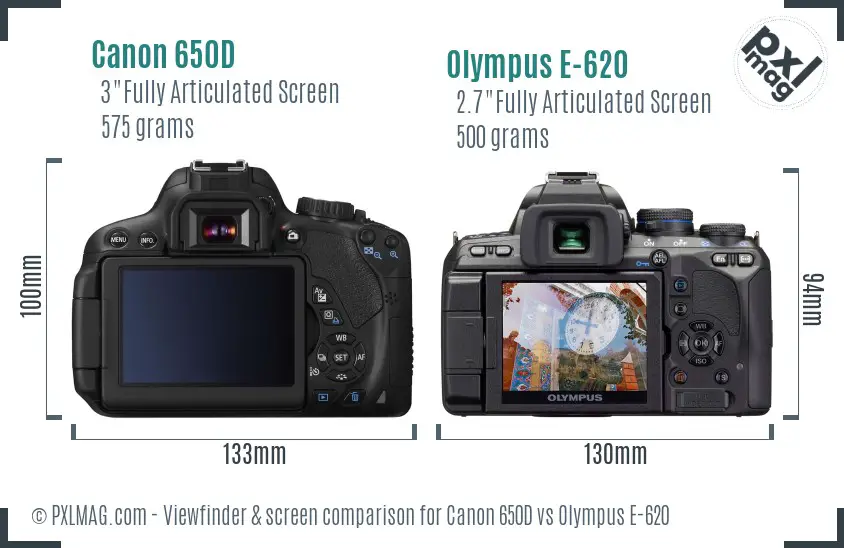 Canon 650D vs Olympus E-620 Screen and Viewfinder comparison