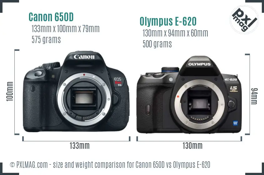 Canon 650D vs Olympus E-620 size comparison