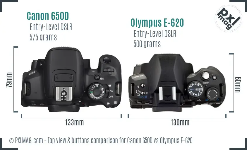 Canon 650D vs Olympus E-620 top view buttons comparison
