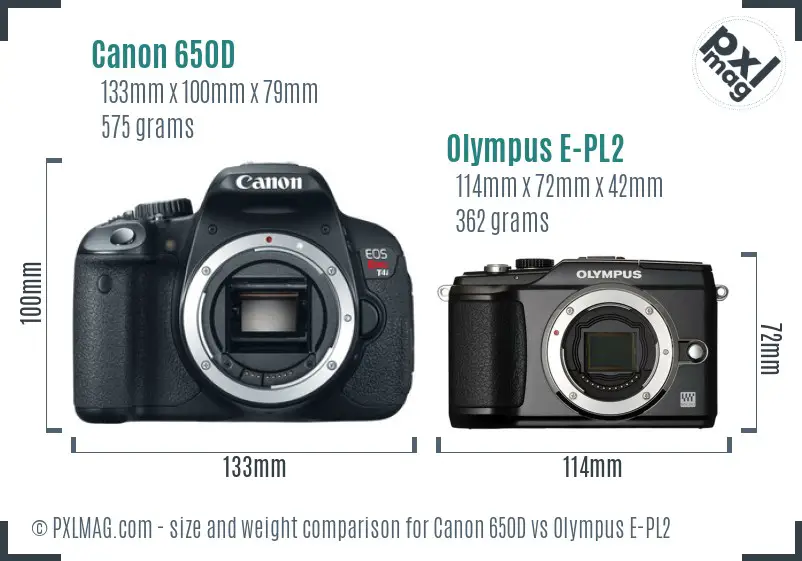 Canon 650D vs Olympus E-PL2 size comparison