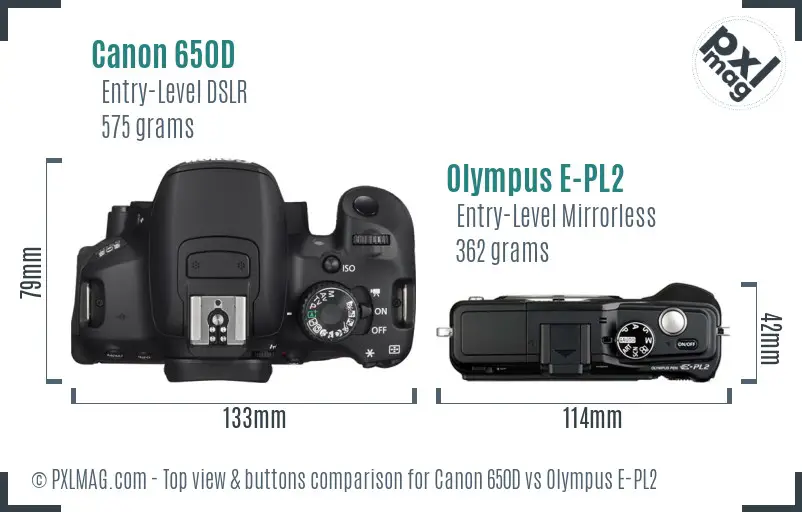 Canon 650D vs Olympus E-PL2 top view buttons comparison