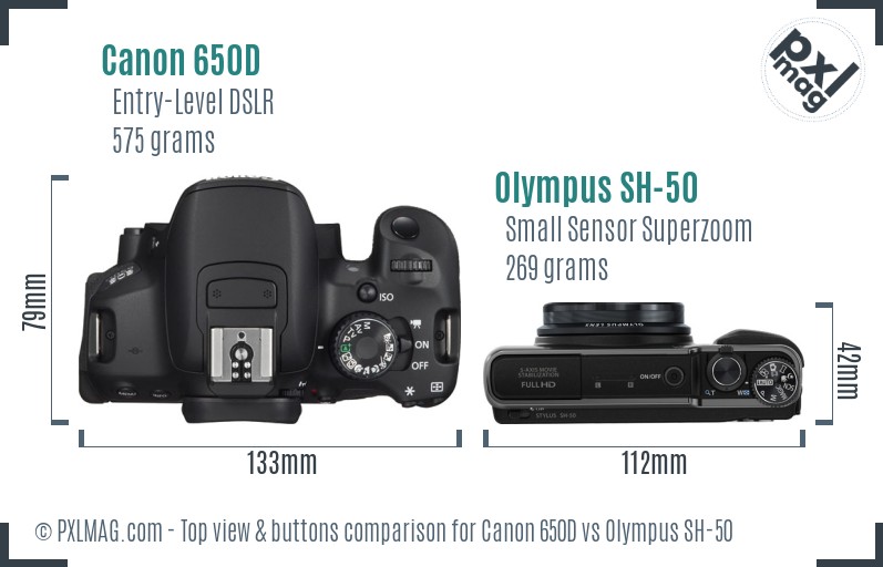 Canon 650D vs Olympus SH-50 top view buttons comparison