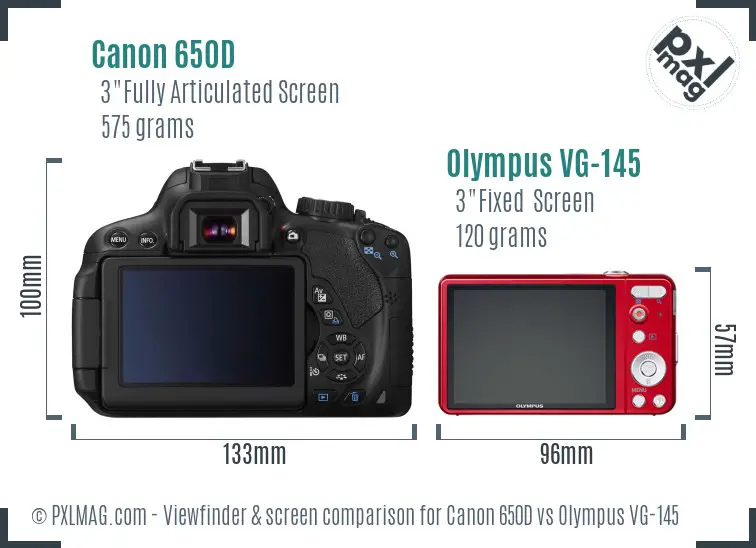 Canon 650D vs Olympus VG-145 Screen and Viewfinder comparison