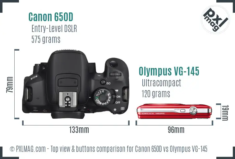 Canon 650D vs Olympus VG-145 top view buttons comparison