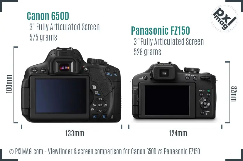 Canon 650D vs Panasonic FZ150 Screen and Viewfinder comparison