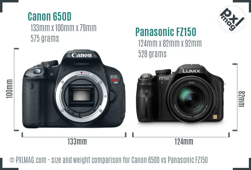 Canon 650D vs Panasonic FZ150 size comparison