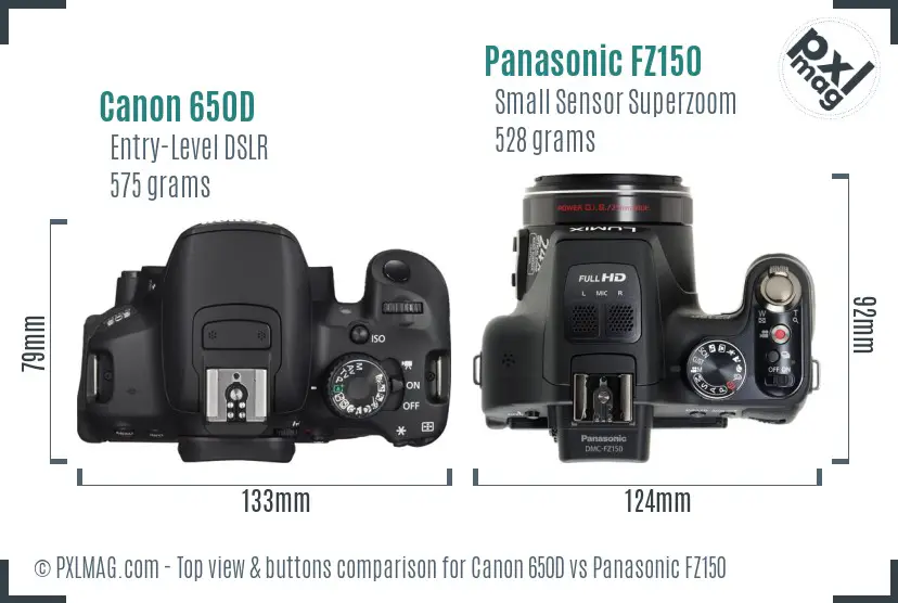 Canon 650D vs Panasonic FZ150 top view buttons comparison